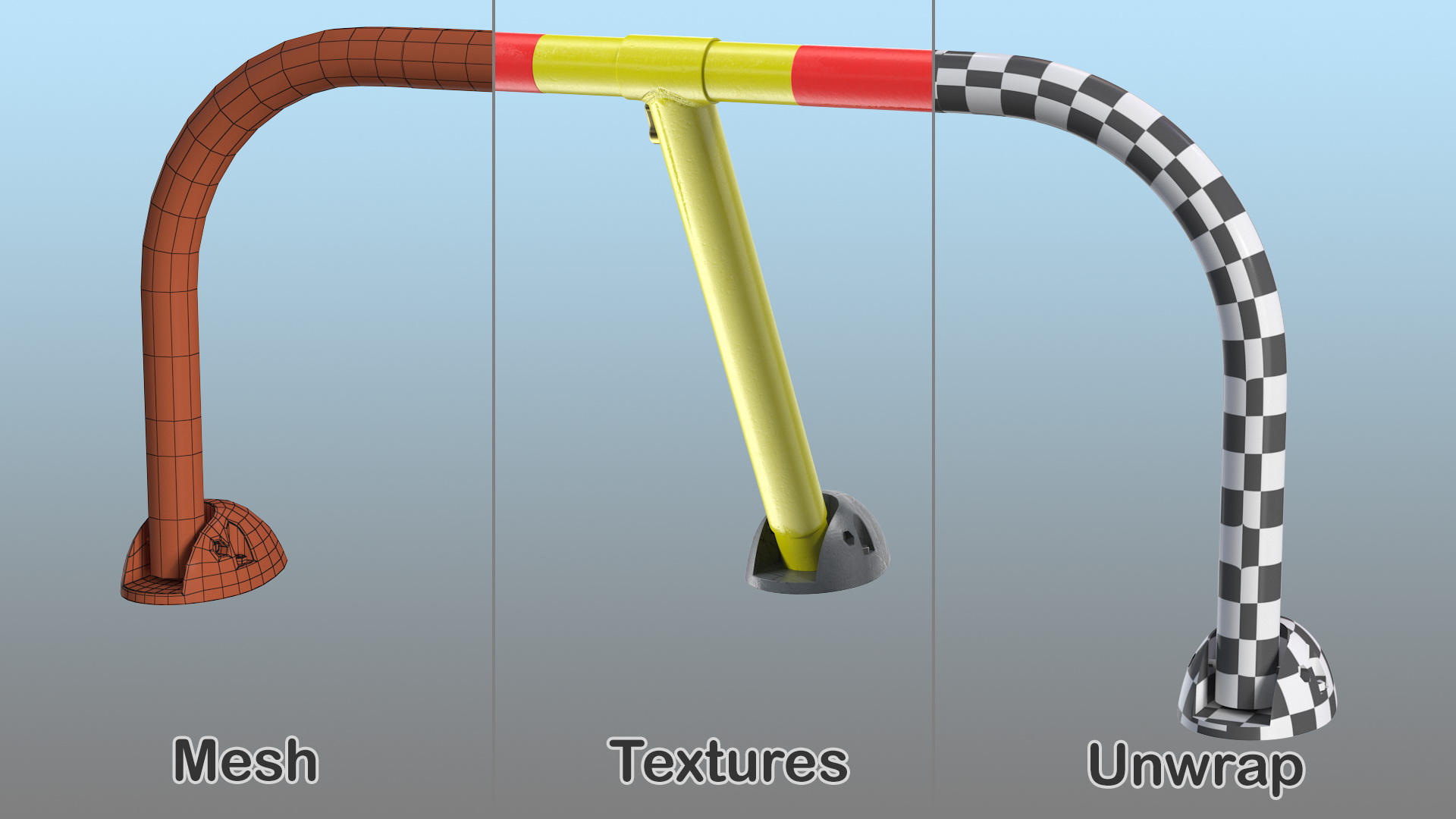 3D Foldable Parking Hoop Barrier Rigged