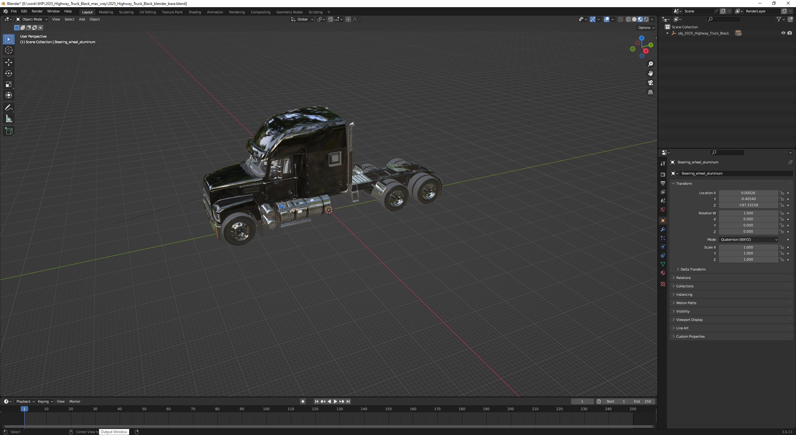 2025 Highway Truck Black 3D model