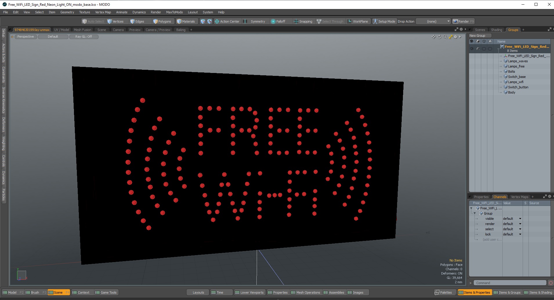 3D Free WiFi LED Sign Red Neon Light ON