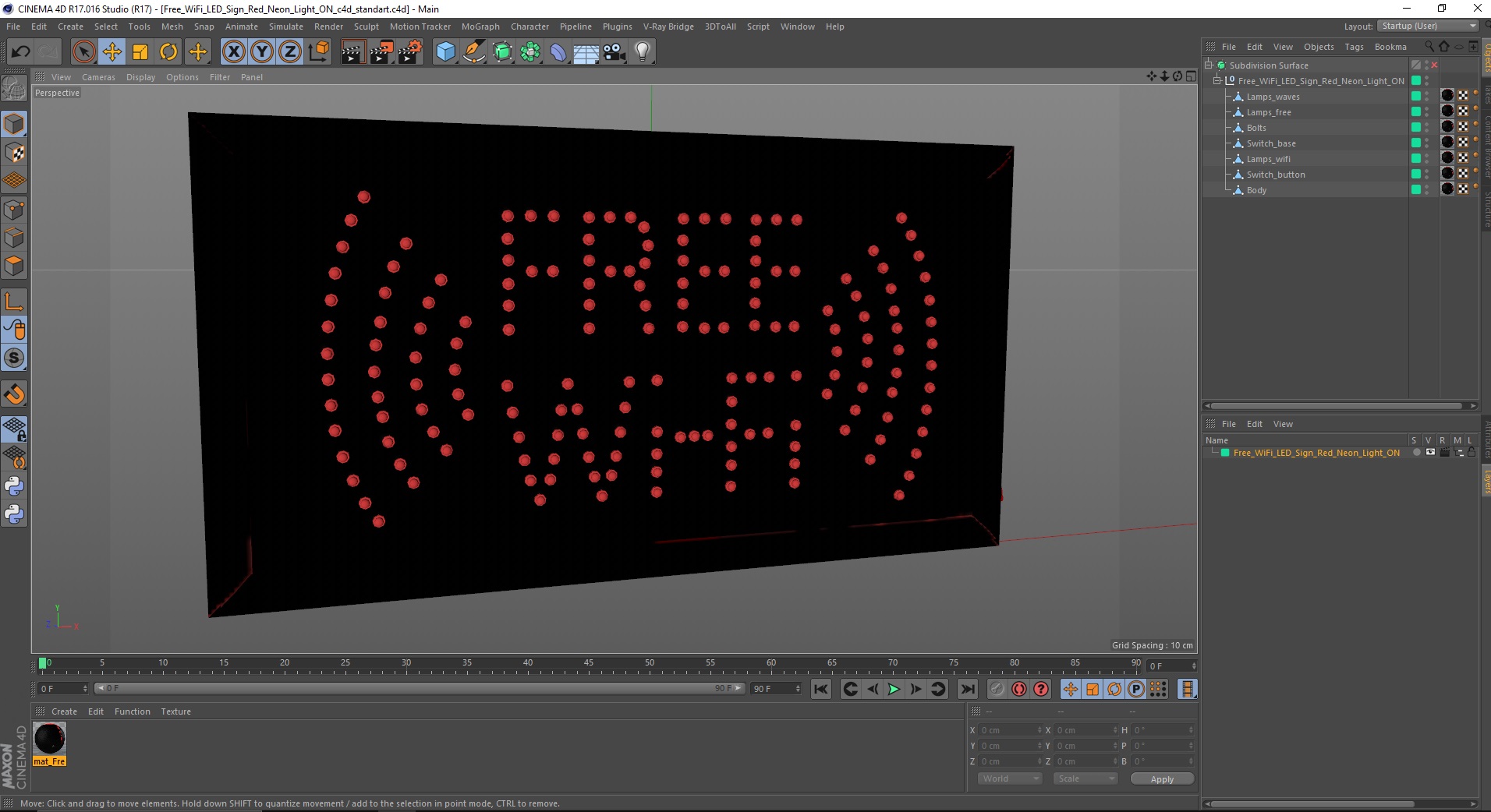 3D Free WiFi LED Sign Red Neon Light ON
