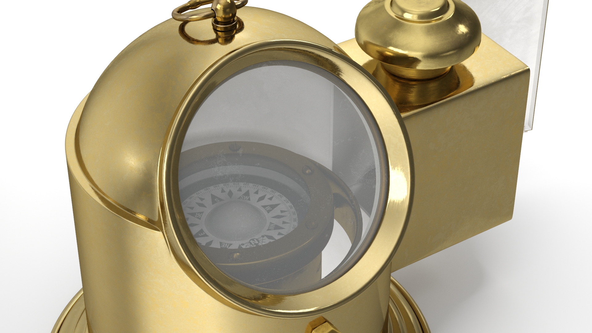 Antique Marine Compass with Oil Lamp Brass Open 3D