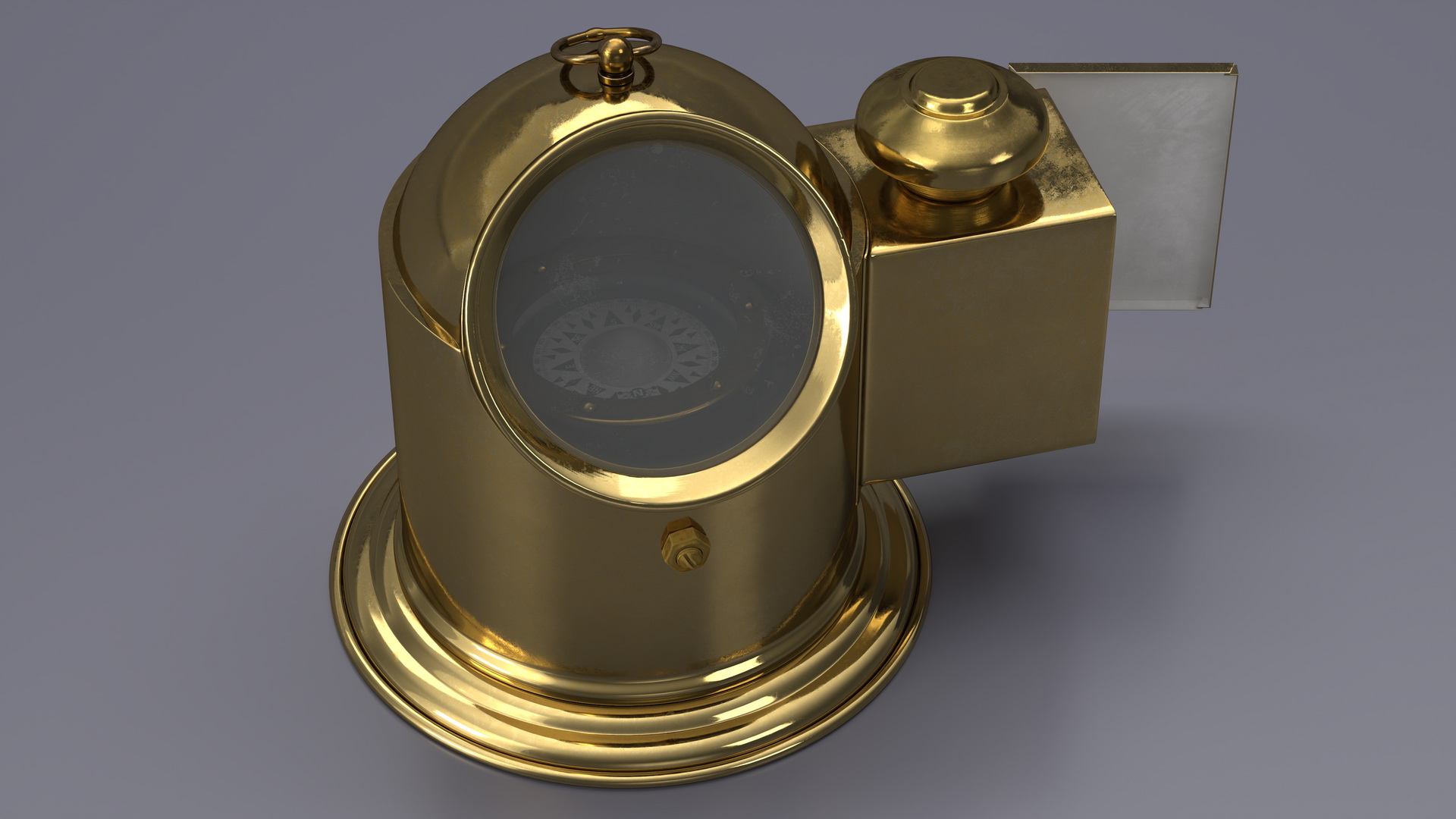 Antique Marine Compass with Oil Lamp Brass Open 3D