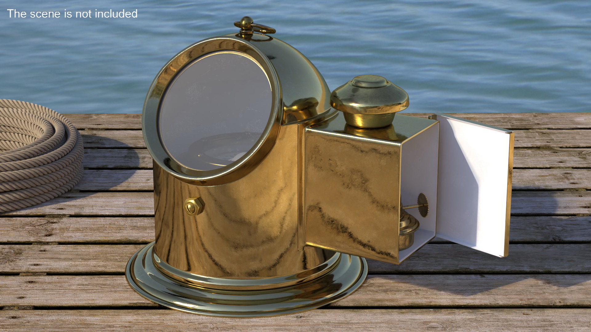 Antique Marine Compass with Oil Lamp Brass Open 3D