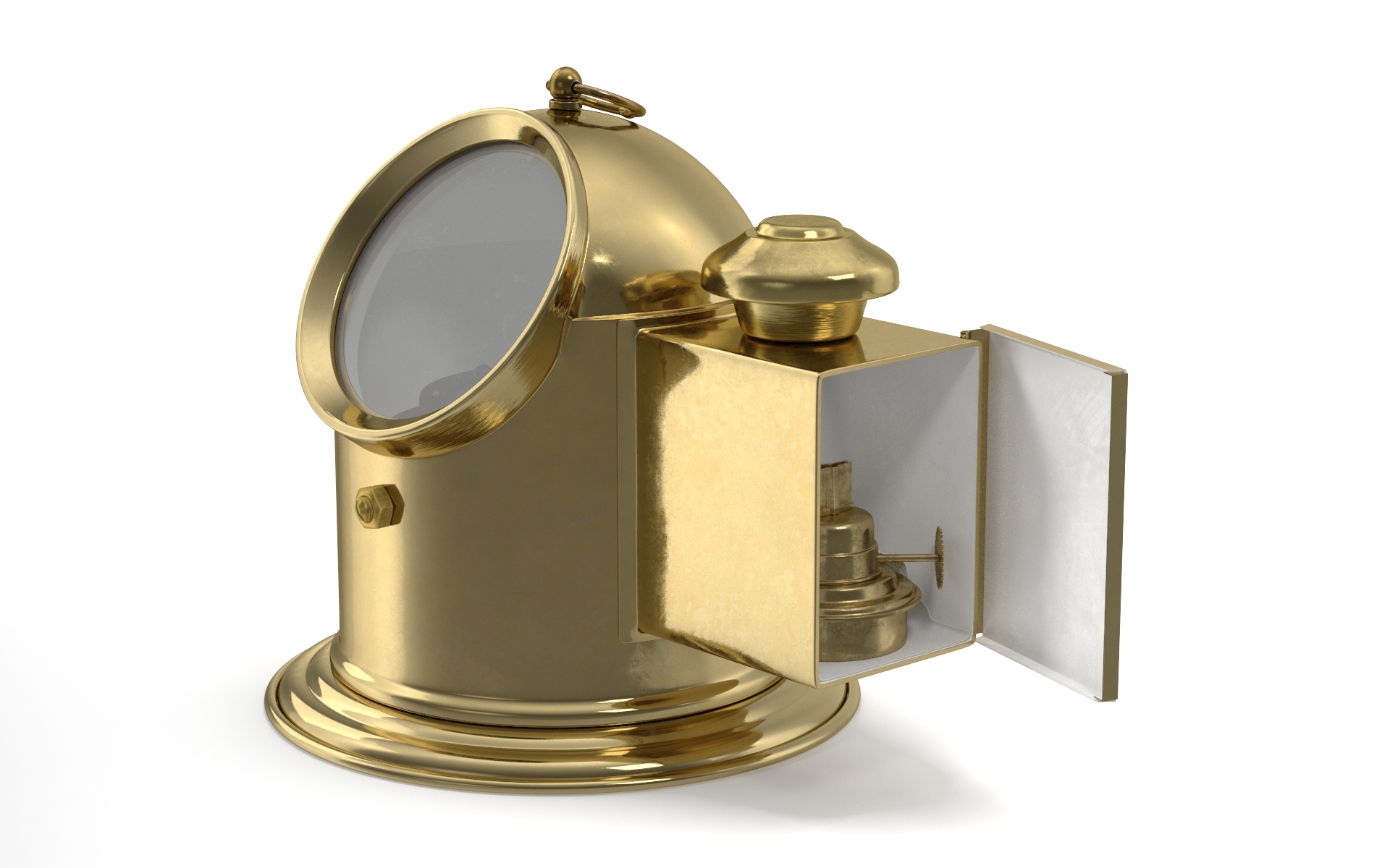 Antique Marine Compass with Oil Lamp Brass Open 3D