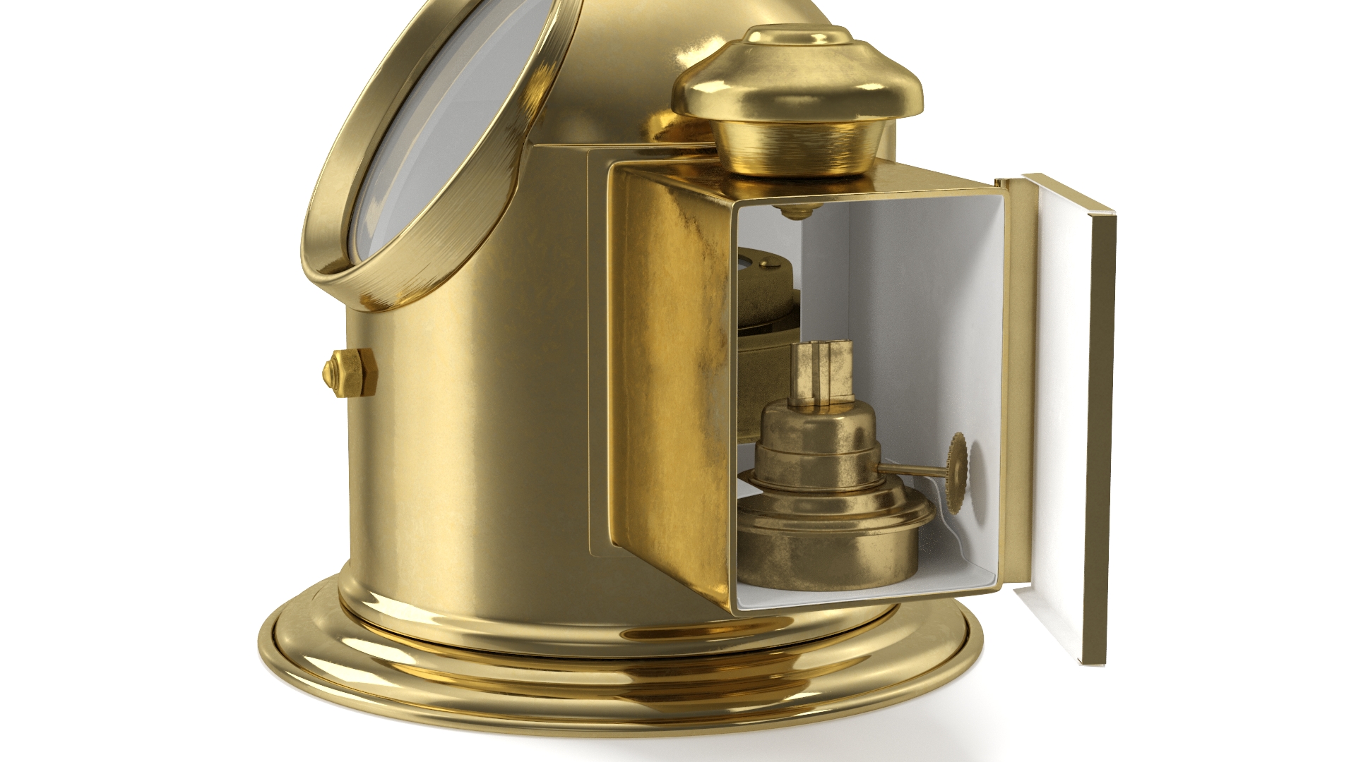 Antique Marine Compass with Oil Lamp Brass Open 3D