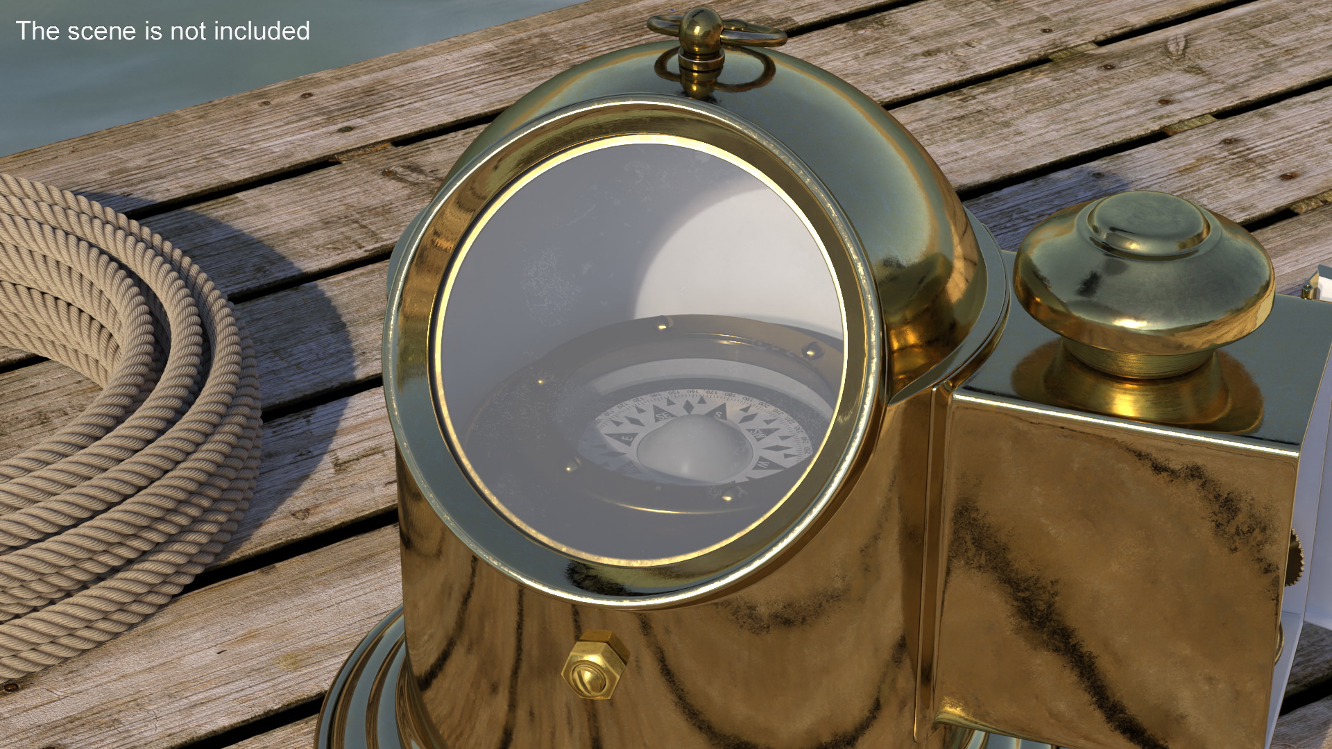Antique Marine Compass with Oil Lamp Brass Open 3D