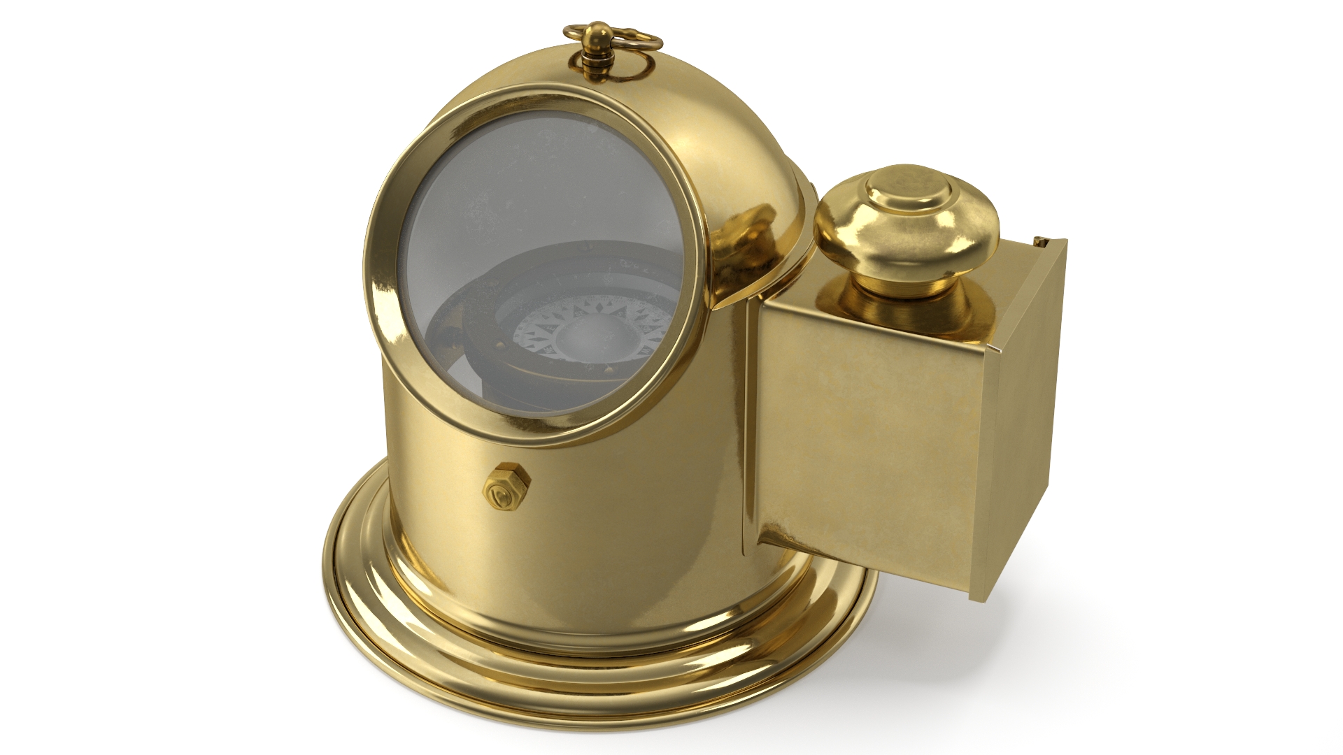 Antique Marine Compass with Oil Lamp Brass Open 3D