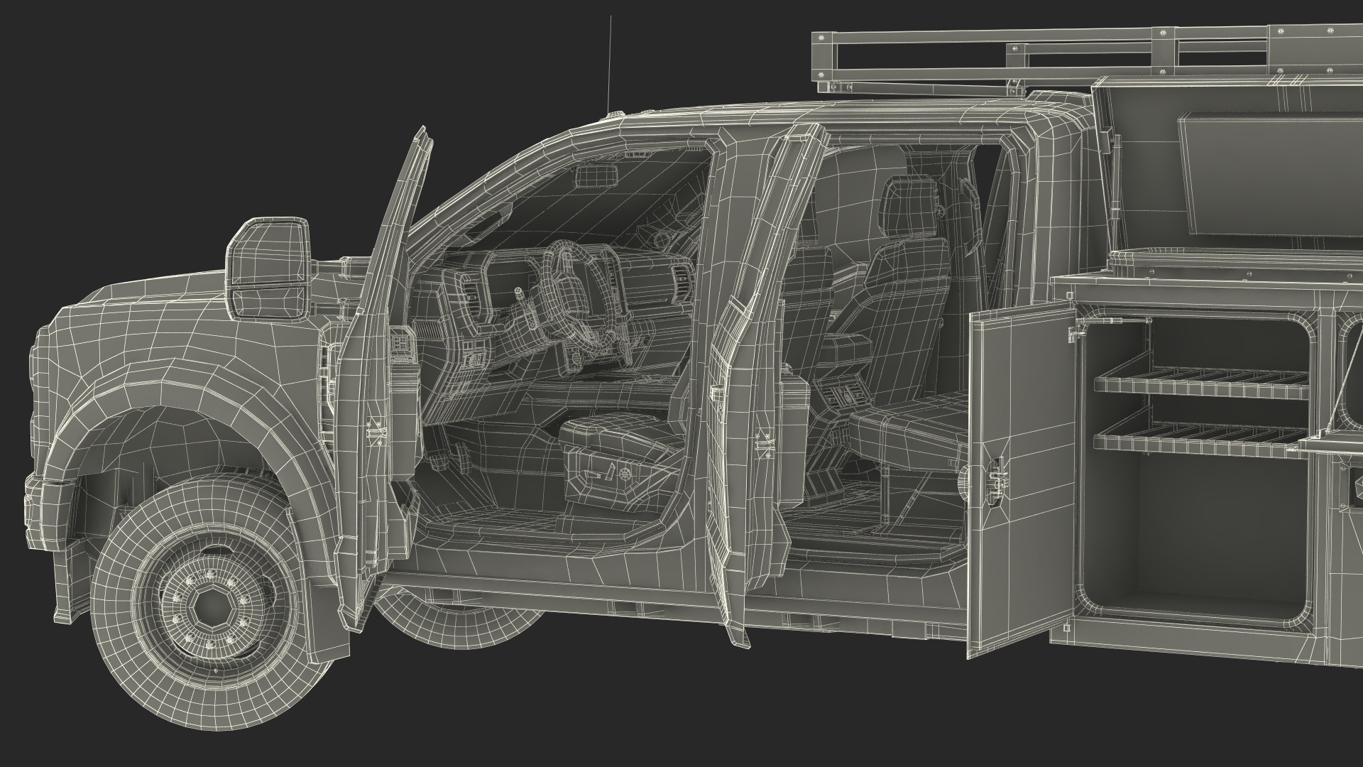 Black Chassis Cab with Service Body Rigged 3D