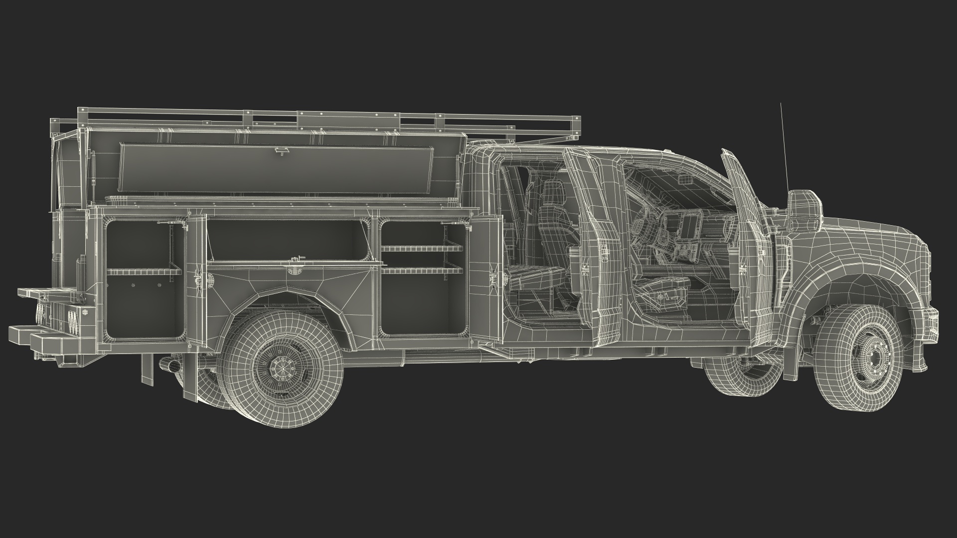 Black Chassis Cab with Service Body Rigged 3D