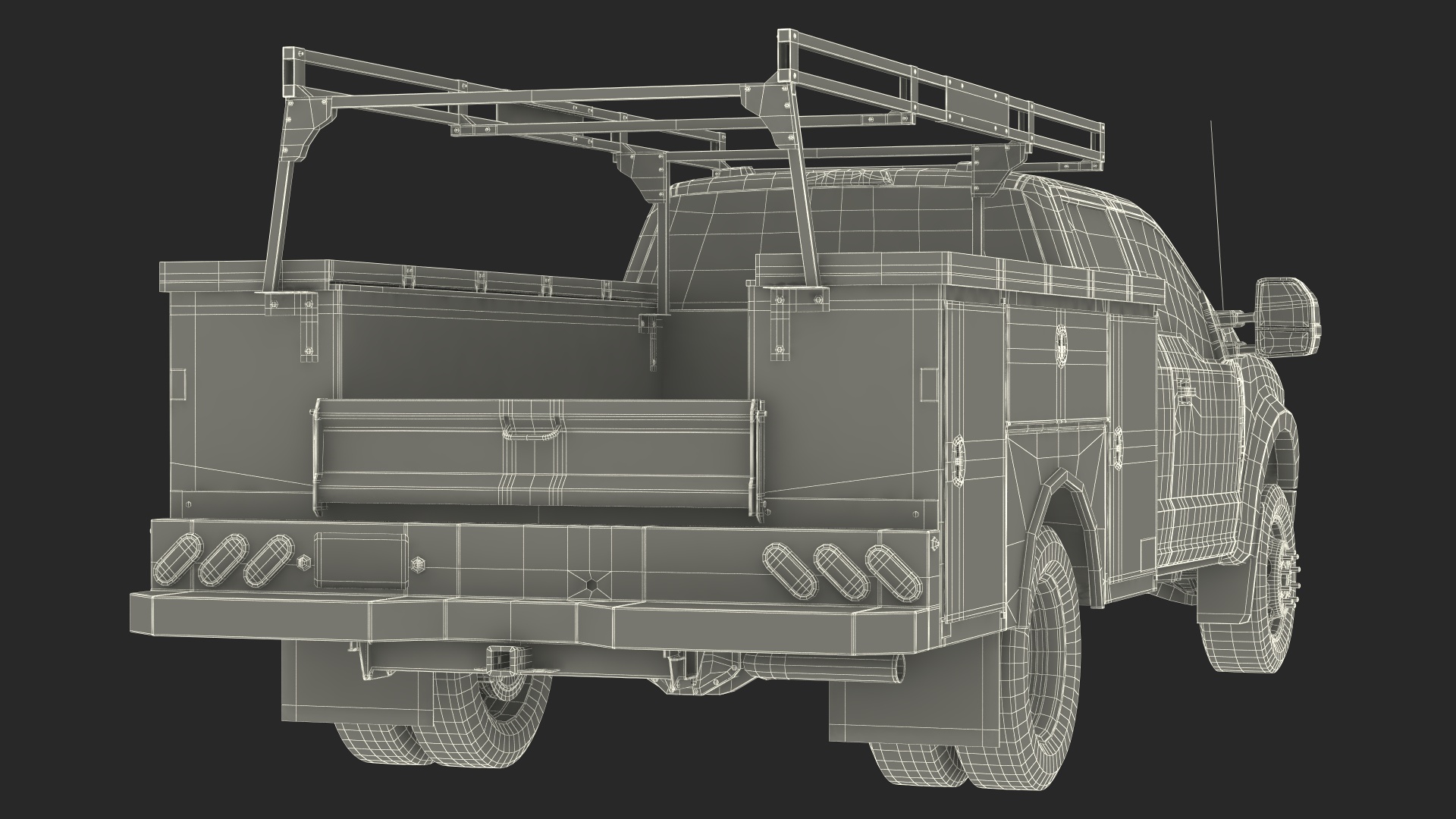 Black Chassis Cab with Service Body Rigged 3D