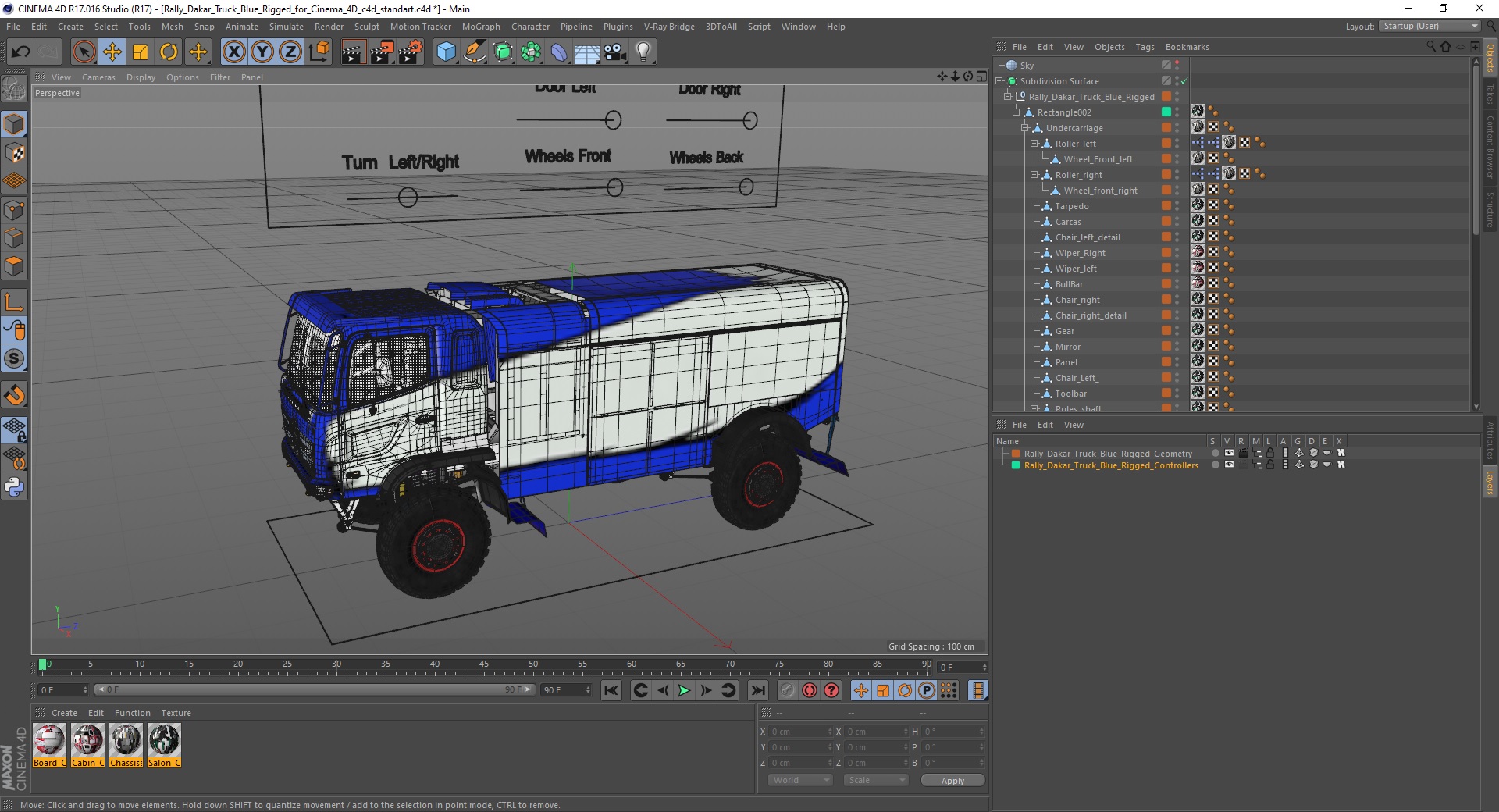 3D Rally Dakar Truck Blue Rigged for Cinema 4D model