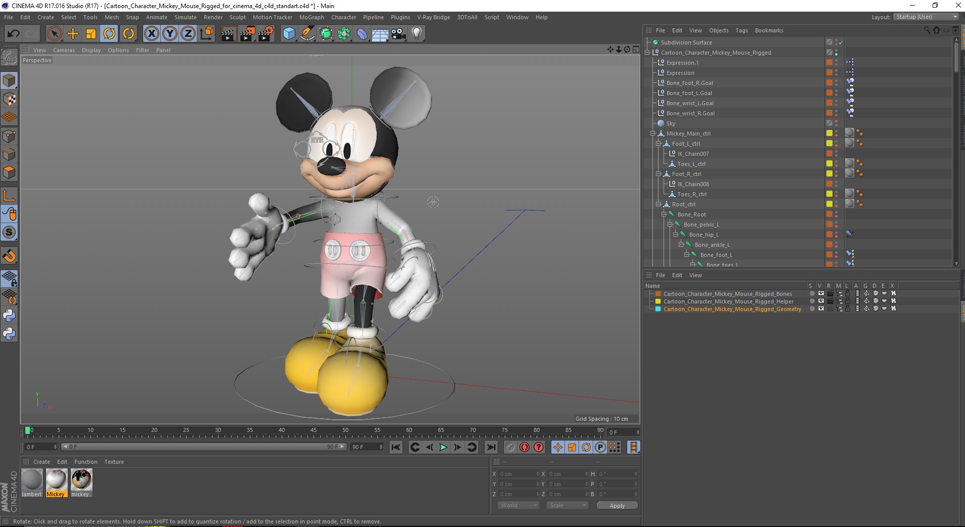 3D Cartoon Character Mickey Mouse Rigged for Cinema 4D
