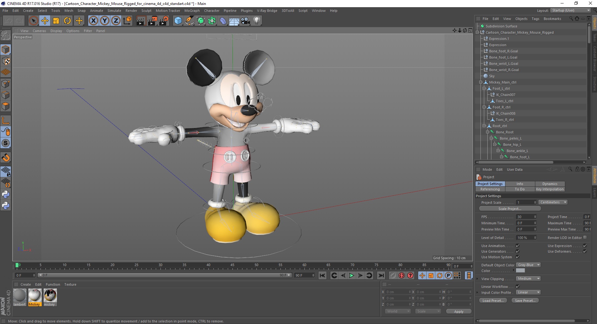 3D Cartoon Character Mickey Mouse Rigged for Cinema 4D