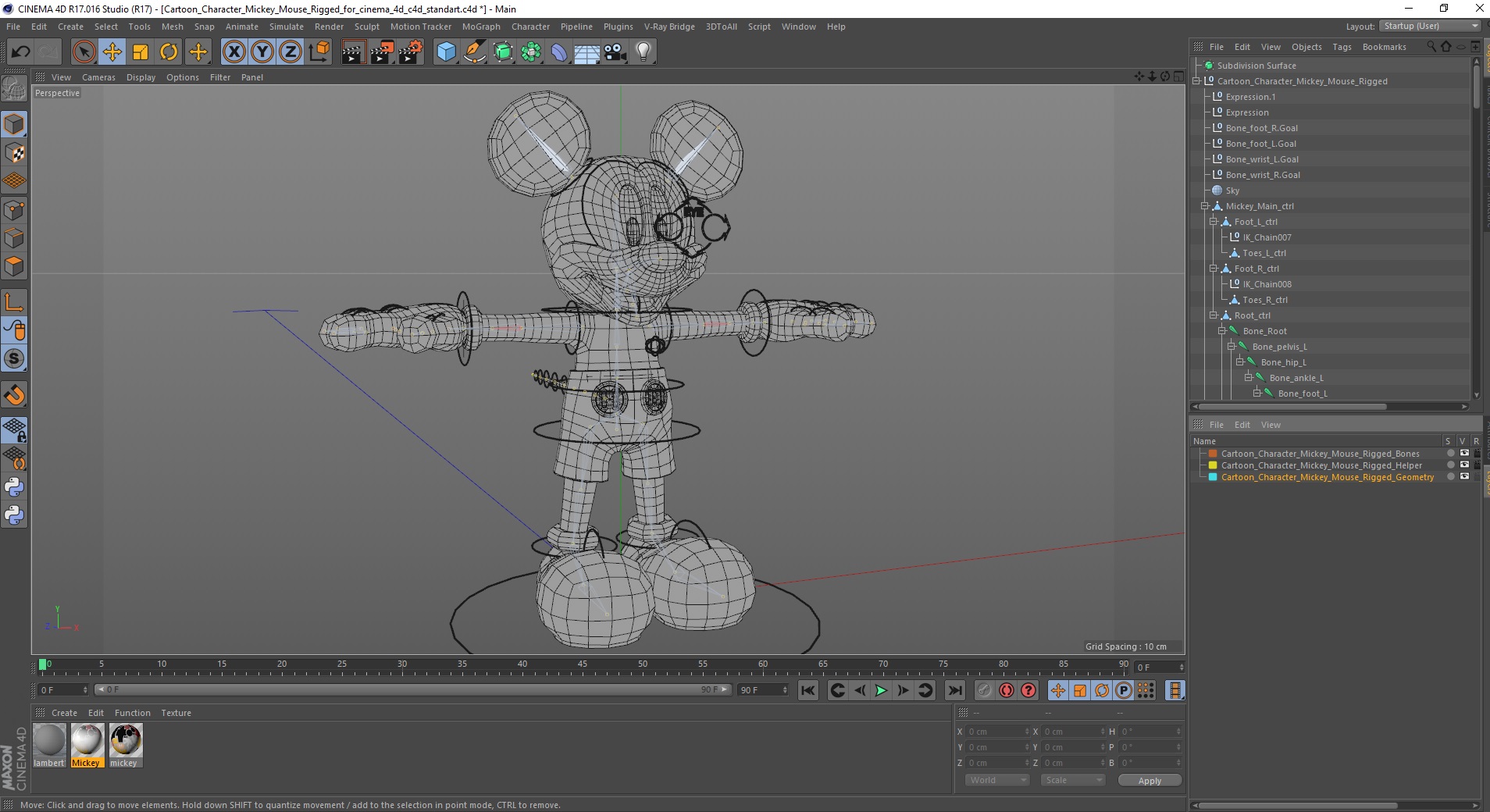 3D Cartoon Character Mickey Mouse Rigged for Cinema 4D