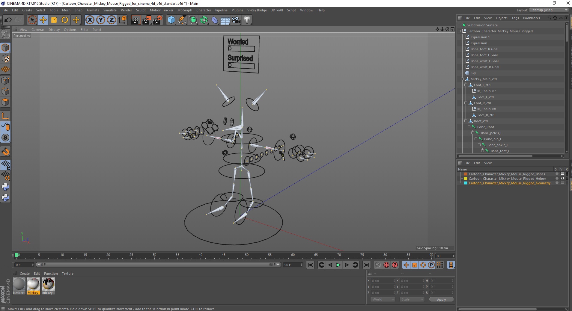 3D Cartoon Character Mickey Mouse Rigged for Cinema 4D