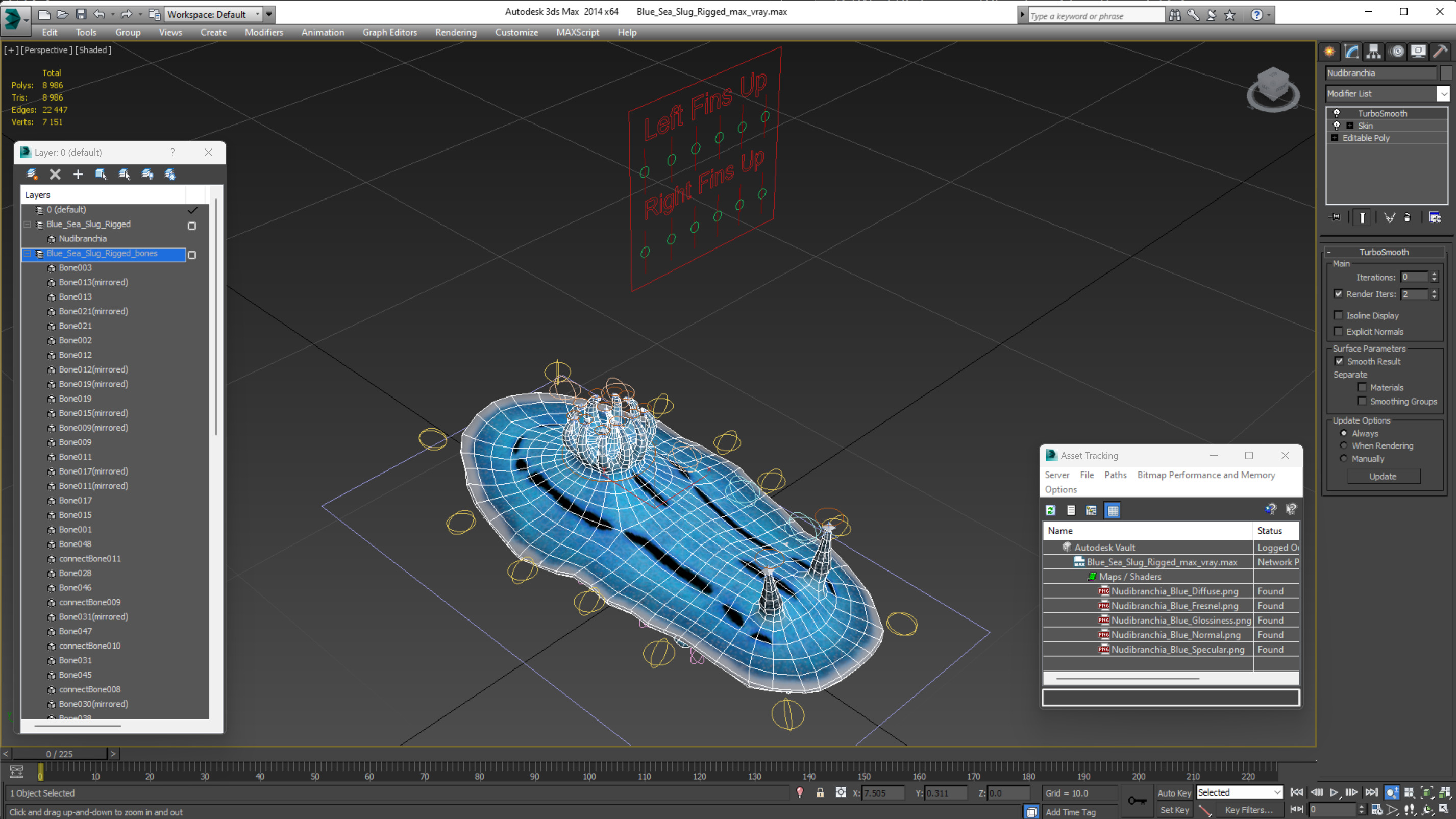 3D model Blue Sea Slug Rigged