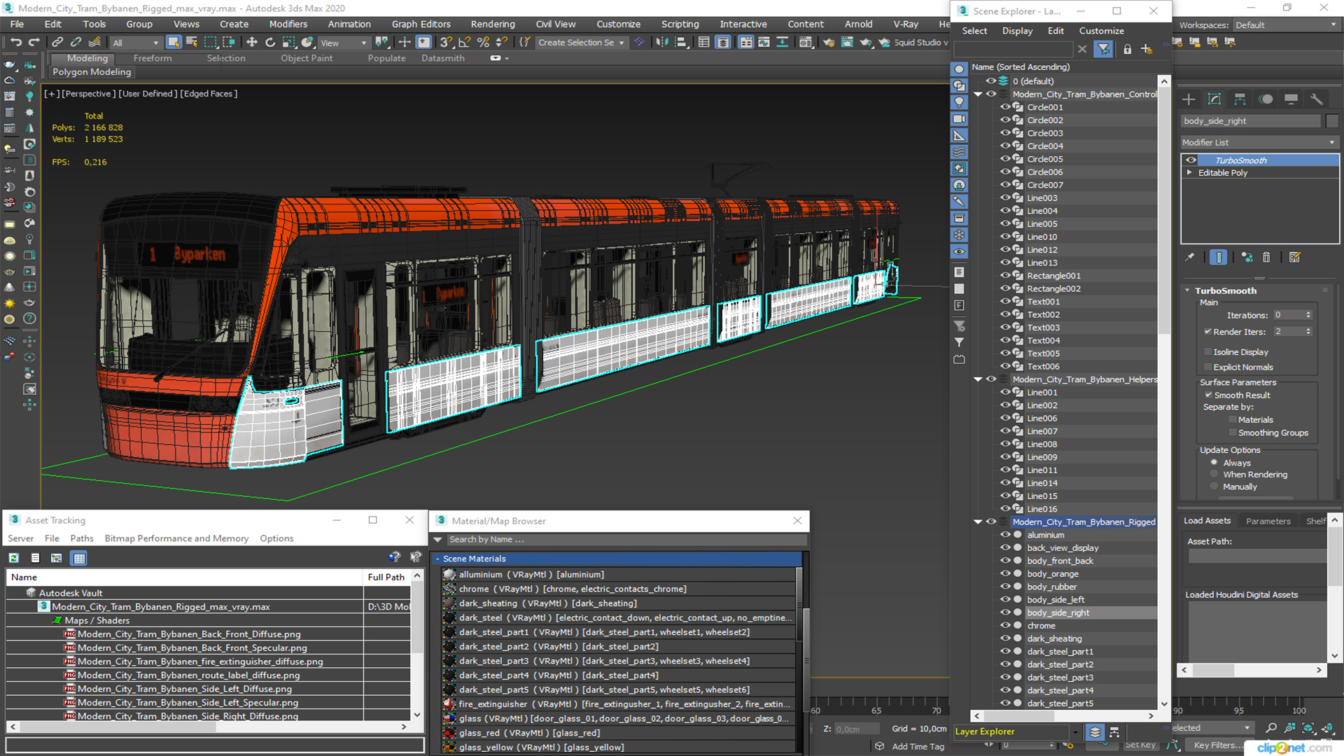 3D model Modern City Tram Bybanen Rigged for Cinema 4D