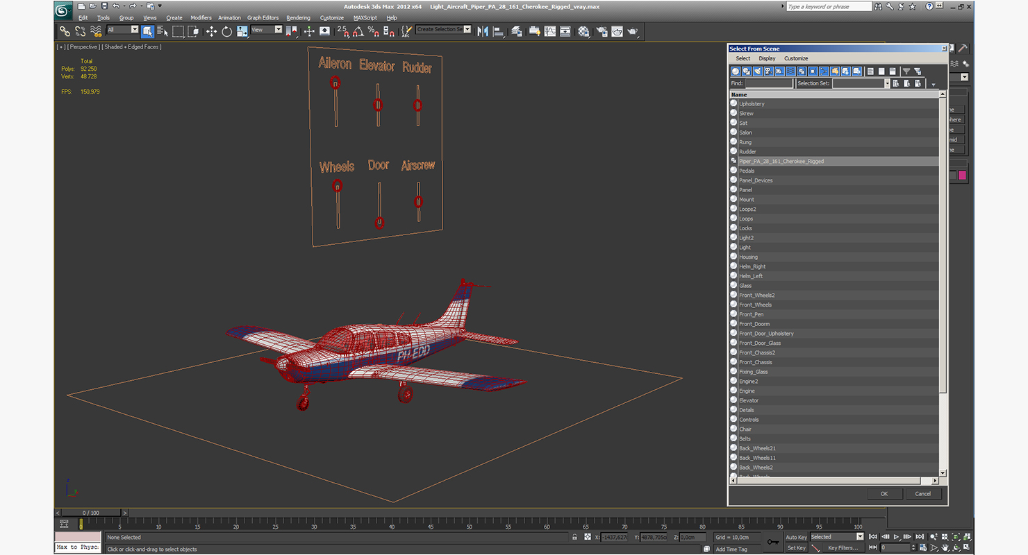 3D Light Aircraft Piper PA 28 161 Cherokee Rigged