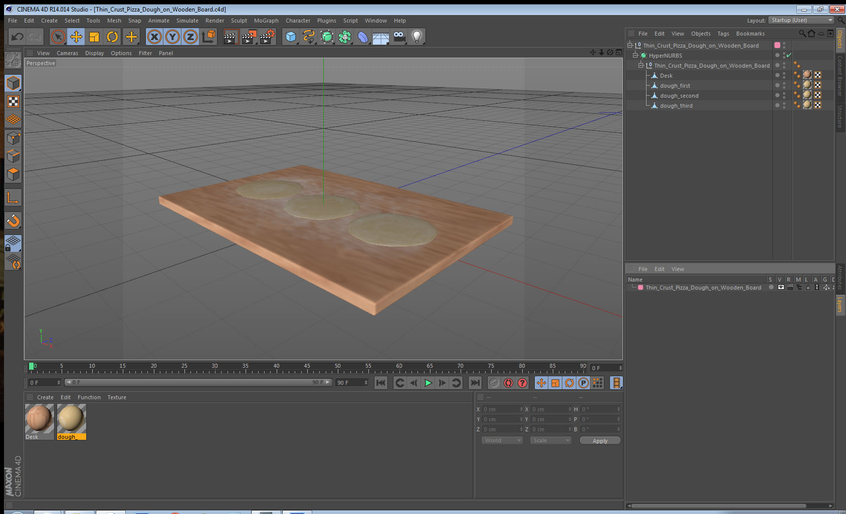 3D Thin Crust Pizza Dough on Wooden Board model