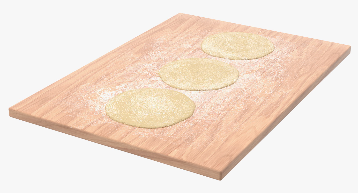 3D Thin Crust Pizza Dough on Wooden Board model