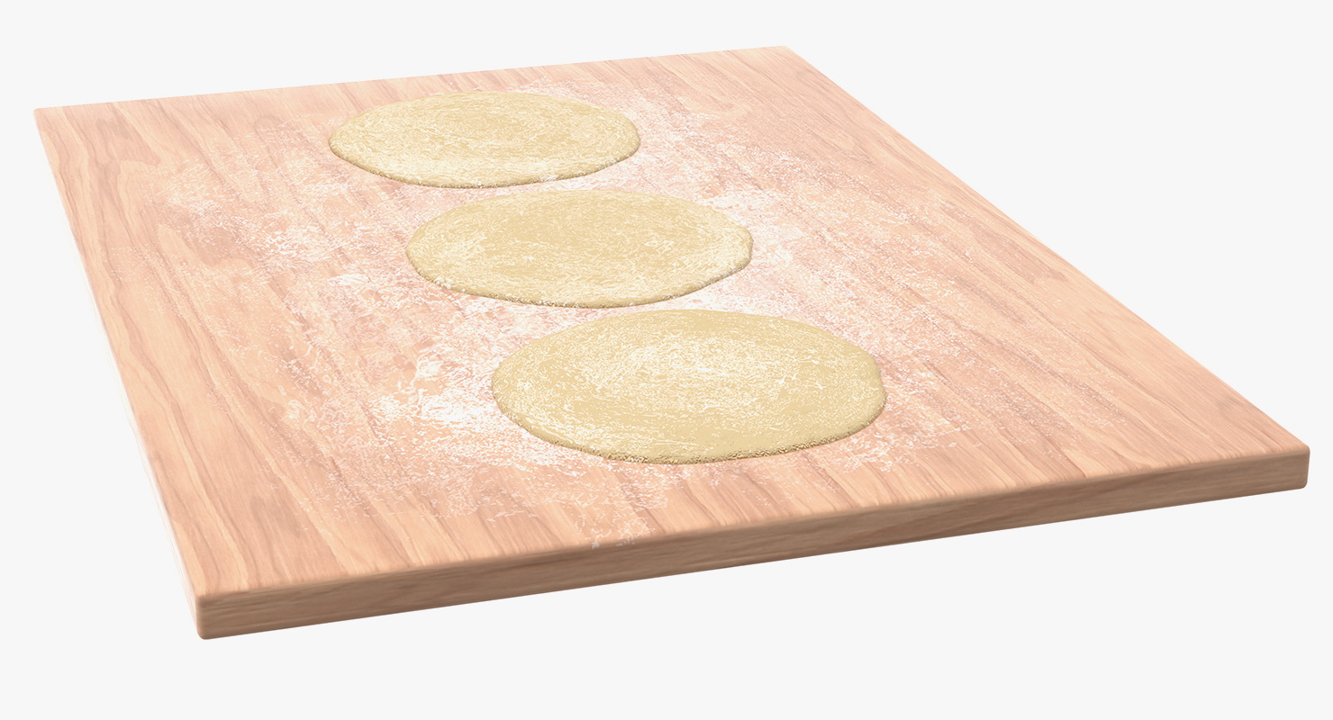 3D Thin Crust Pizza Dough on Wooden Board model