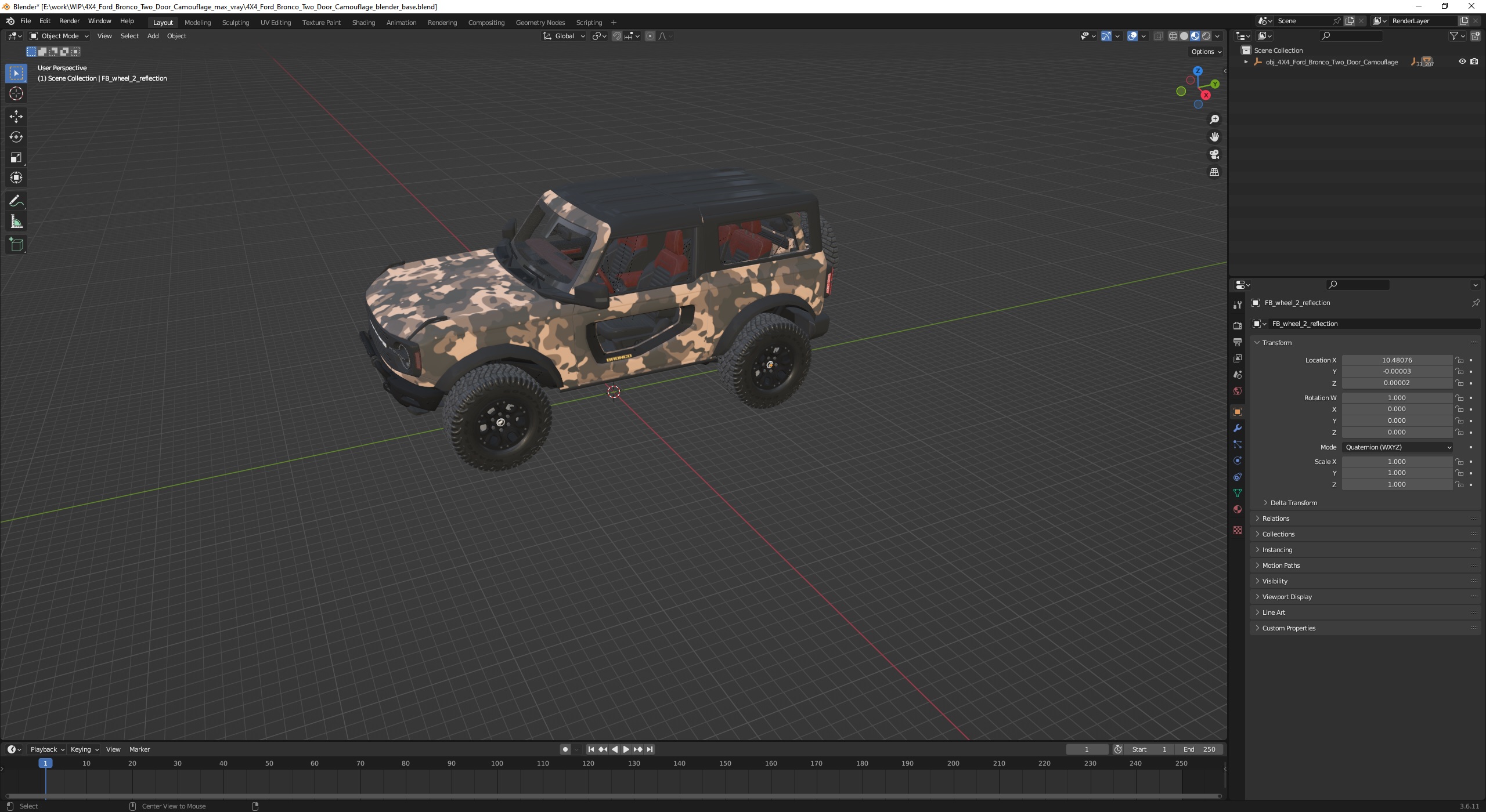 3D model 4X4 Ford Bronco Two Door Camouflage