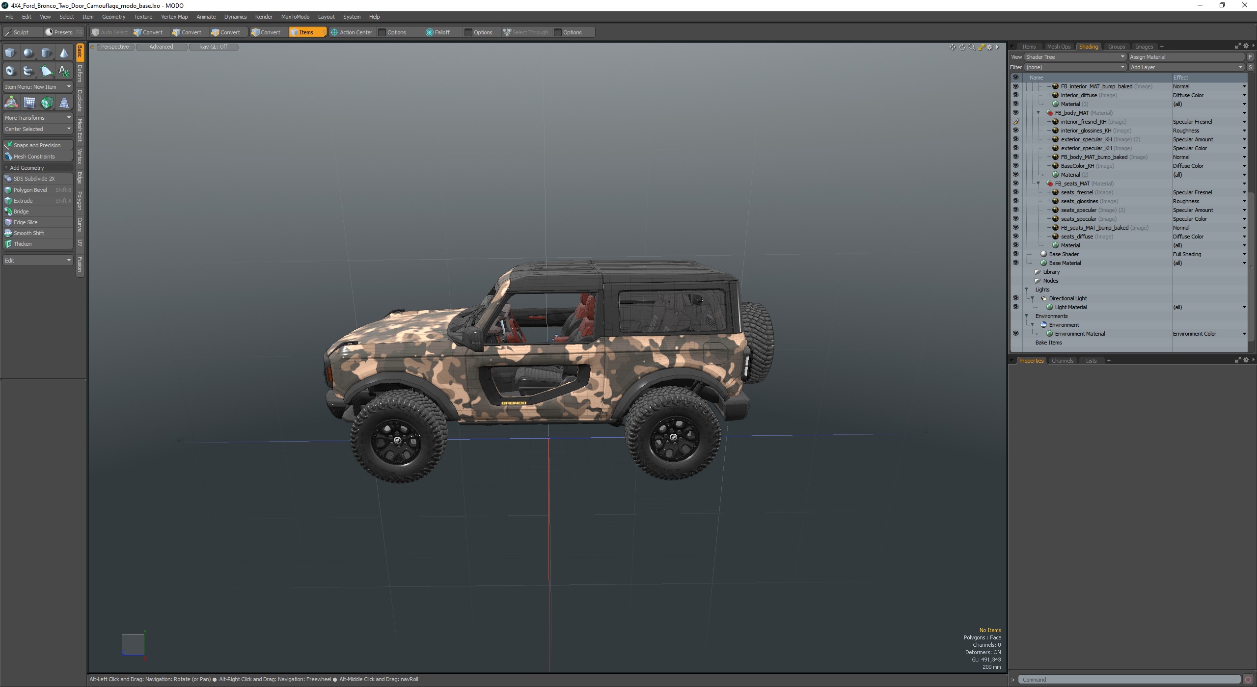 3D model 4X4 Ford Bronco Two Door Camouflage