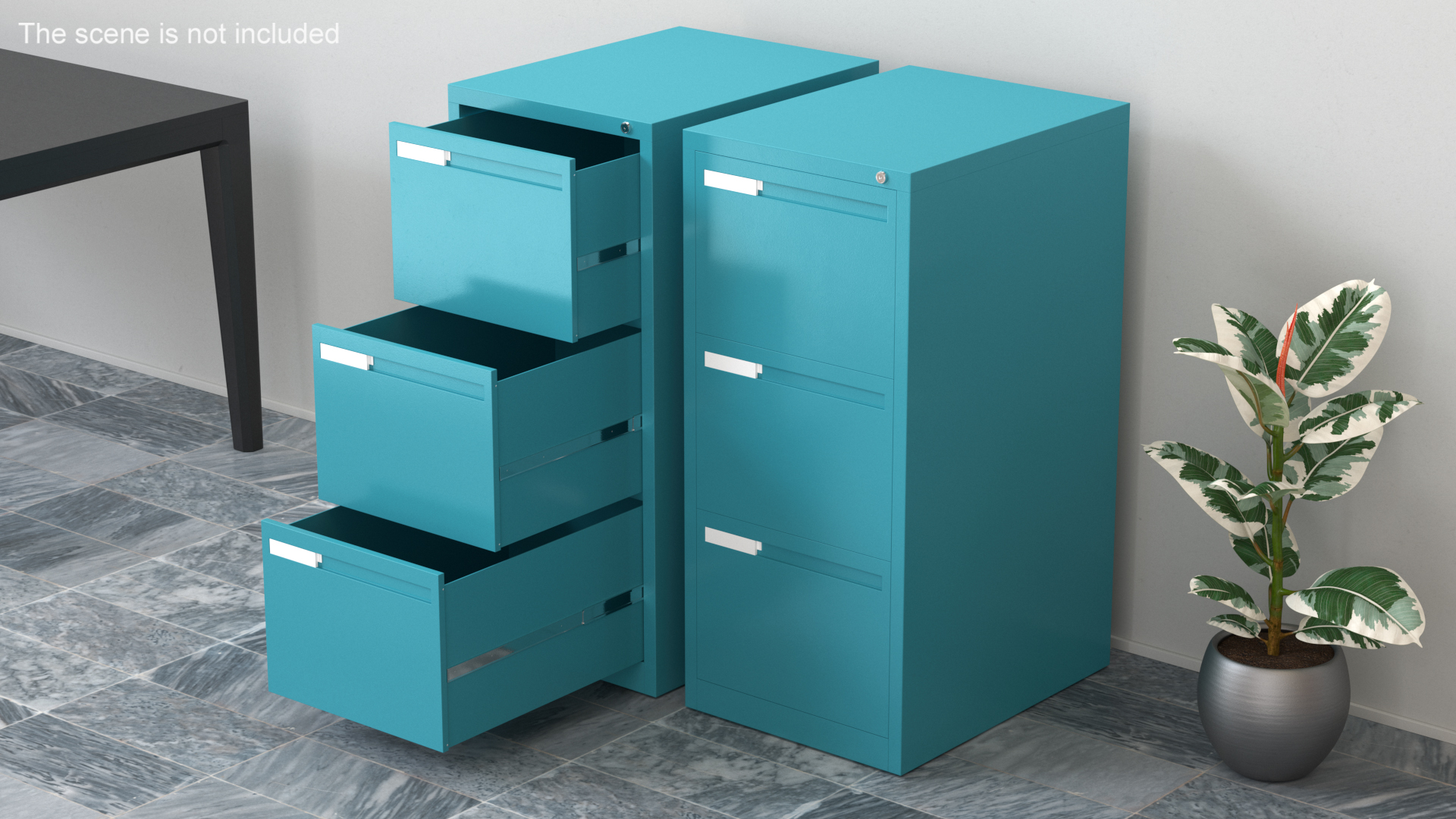 3D Filing Cabinet 3 Drawer Blue model