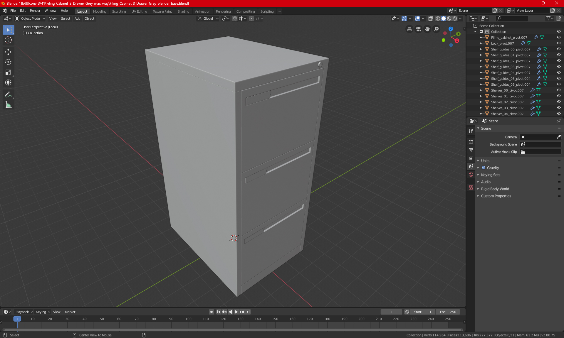 3D Filing Cabinet 3 Drawer Blue model