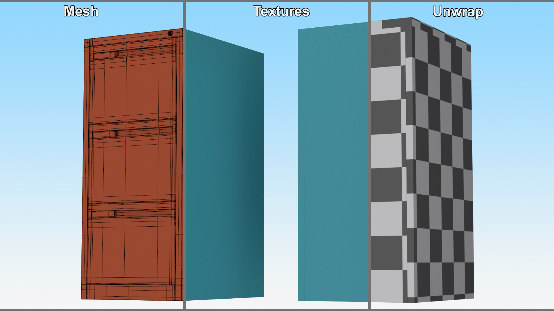 3D Filing Cabinet 3 Drawer Blue model