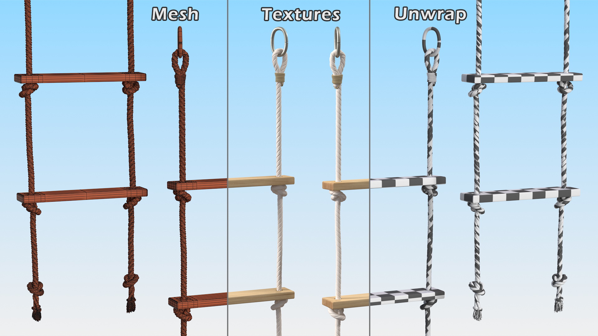 Rope Ladder with Wooden Rungs 3D model