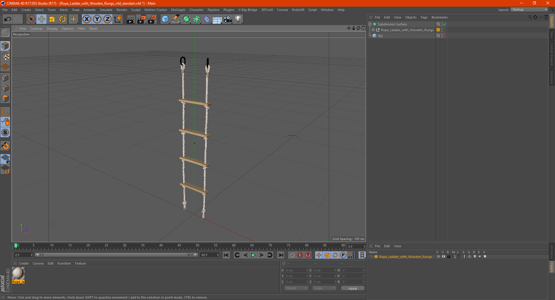 Rope Ladder with Wooden Rungs 3D model