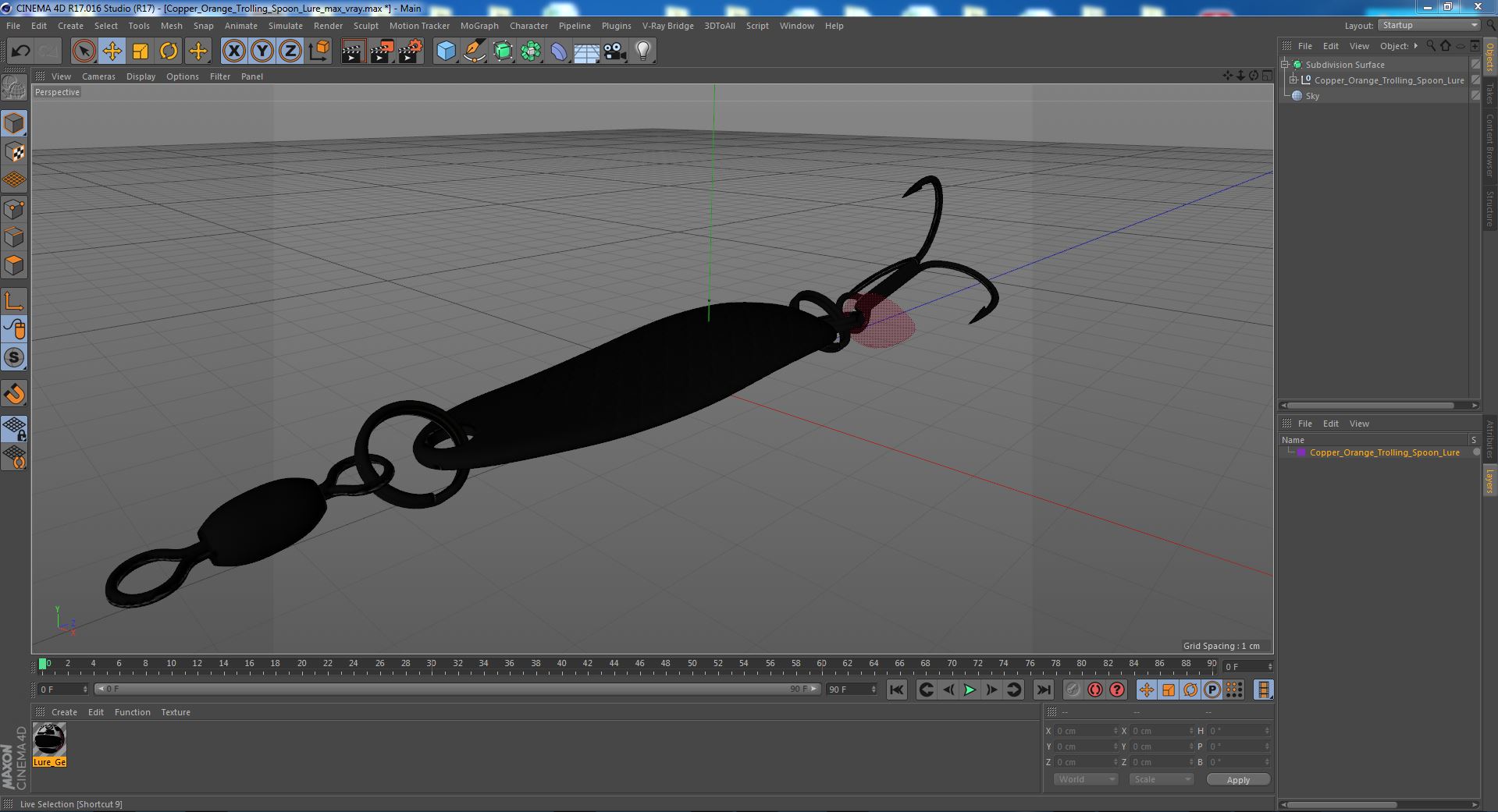3D Copper Orange Trolling Spoon Lure model