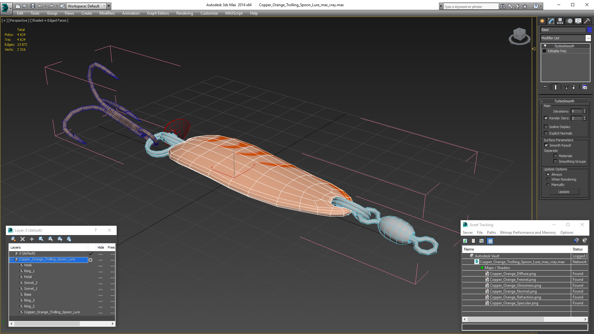 3D Copper Orange Trolling Spoon Lure model
