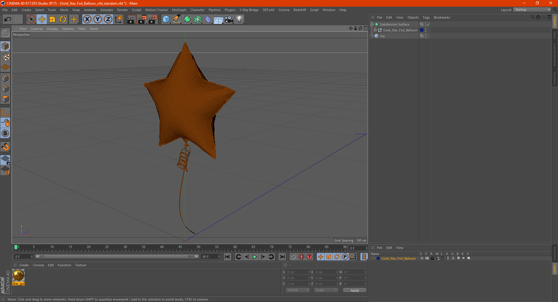 Gold Star Foil Balloon 3D