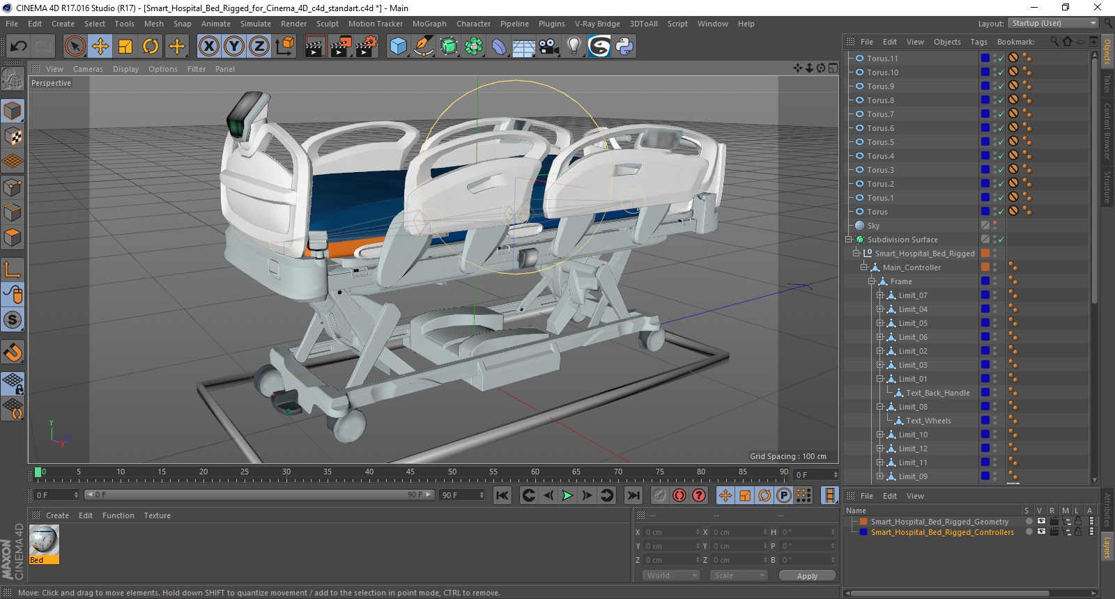 Smart Hospital Bed Rigged for Cinema 4D 3D model