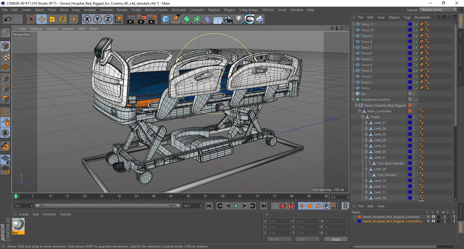 Smart Hospital Bed Rigged for Cinema 4D 3D model