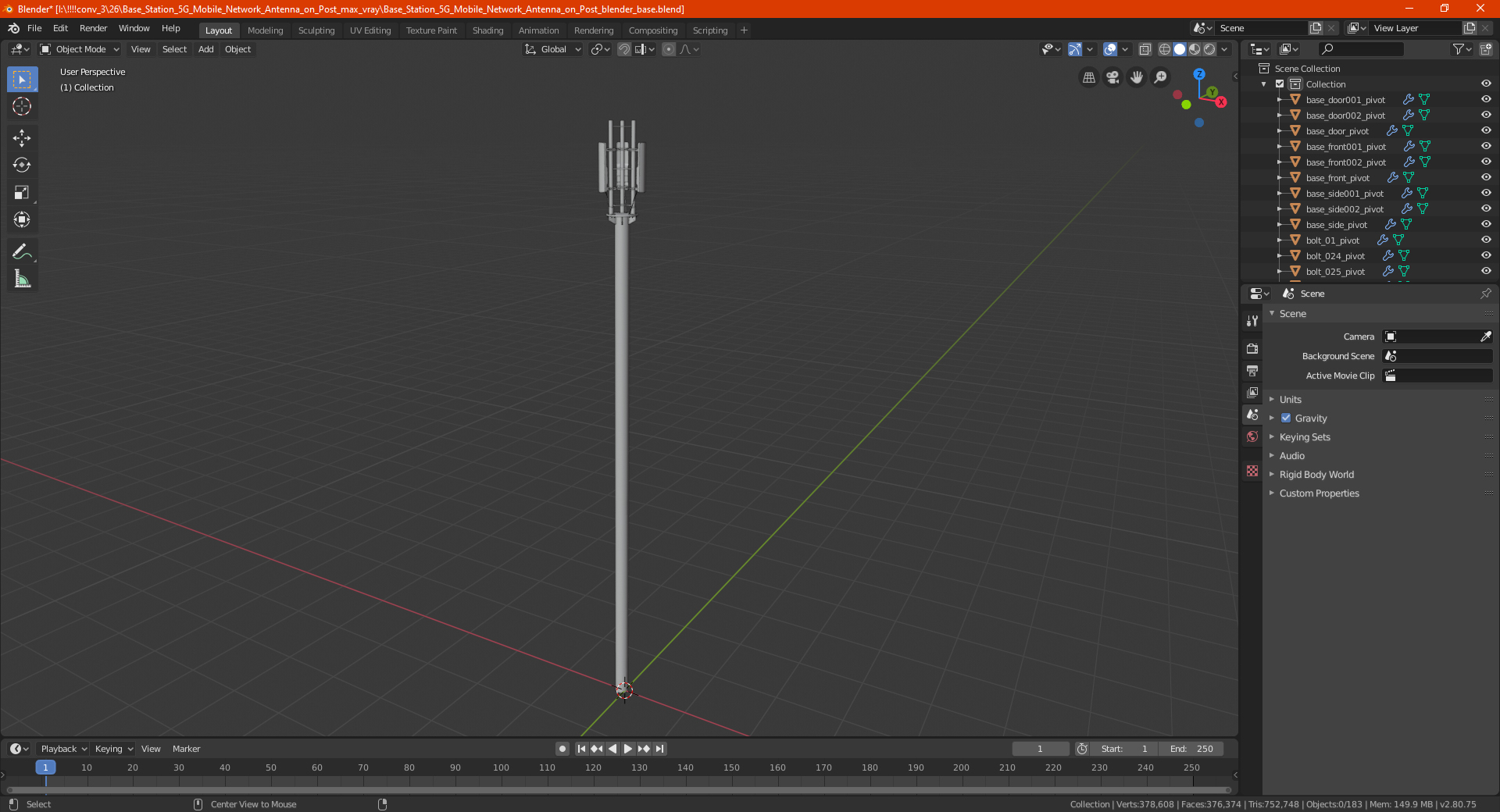 3D Base Station 5G Mobile Network Antenna on Post