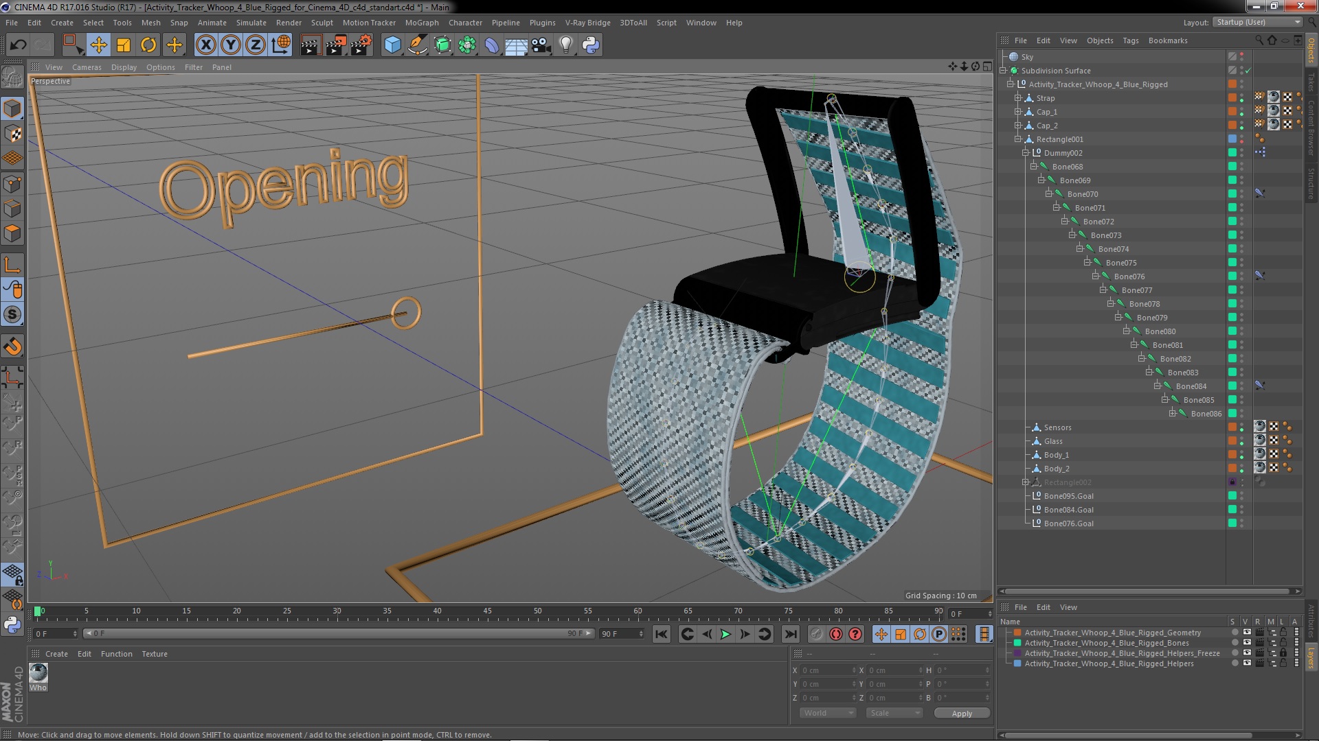 3D model Activity Tracker Whoop 4 Blue Rigged for Cinema 4D