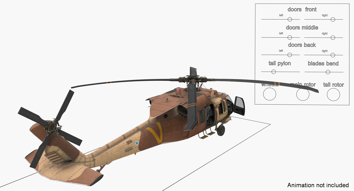 Sikorsky UH 60 Black Hawk Military Israel Utility Helicopter Rigged 3D