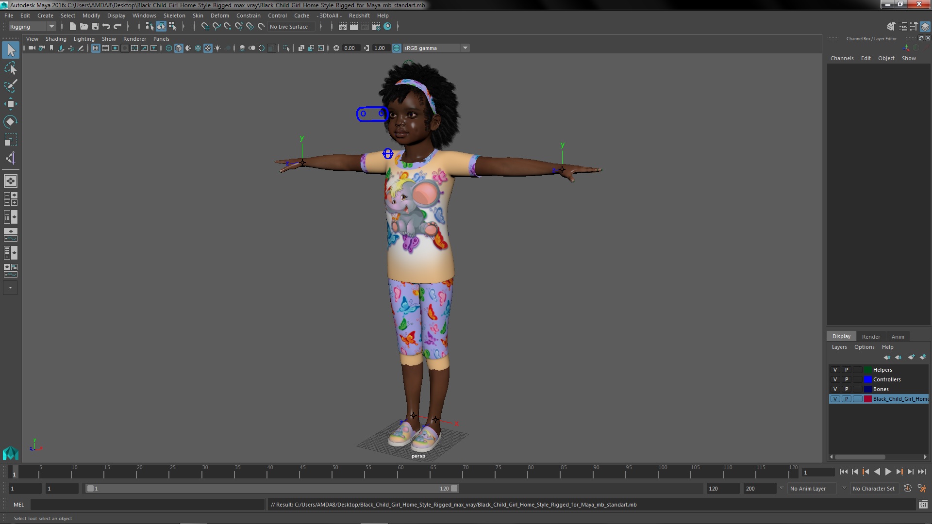 3D Black Child Girl Home Style Rigged for Maya model