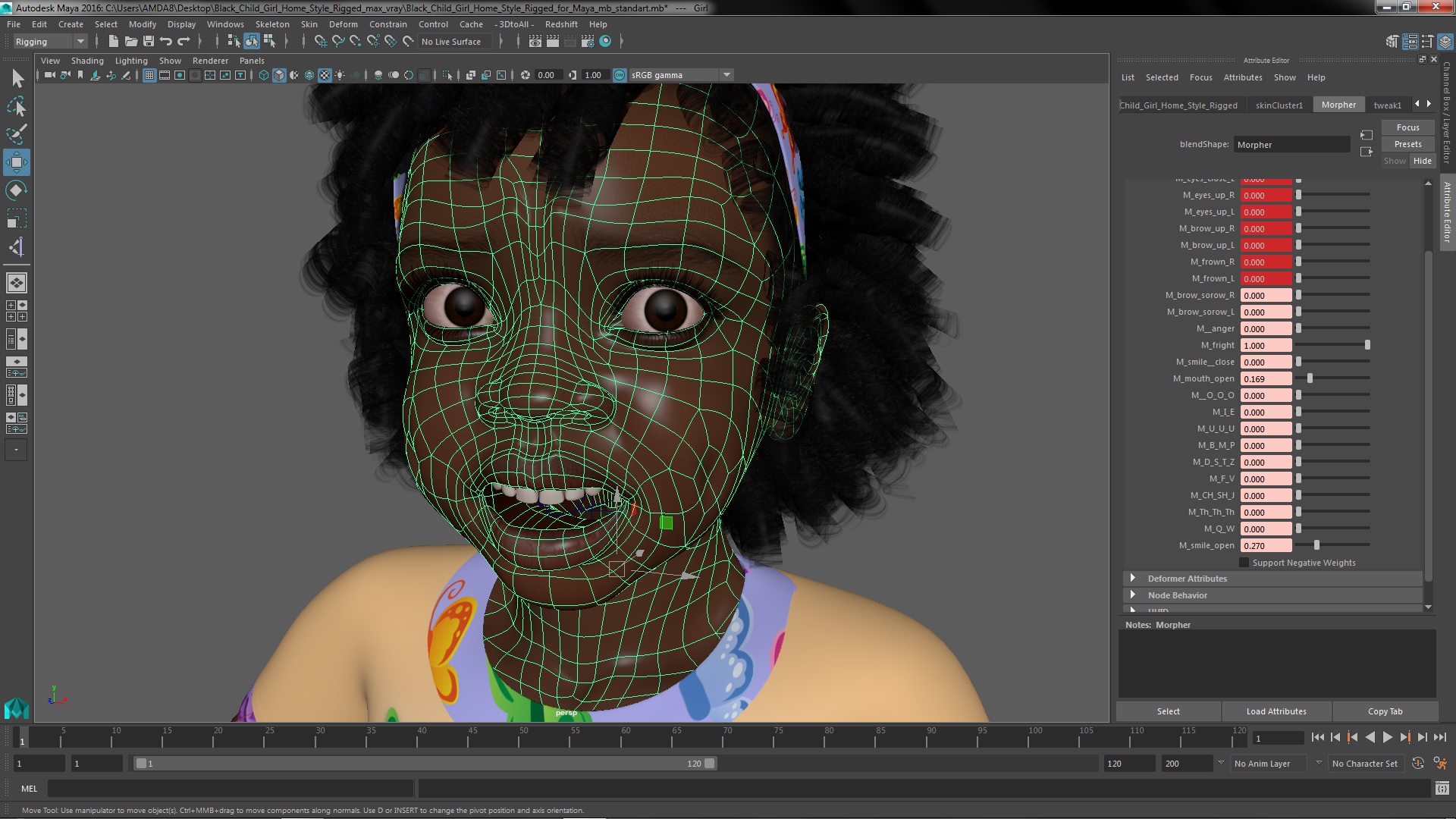 3D Black Child Girl Home Style Rigged for Maya model