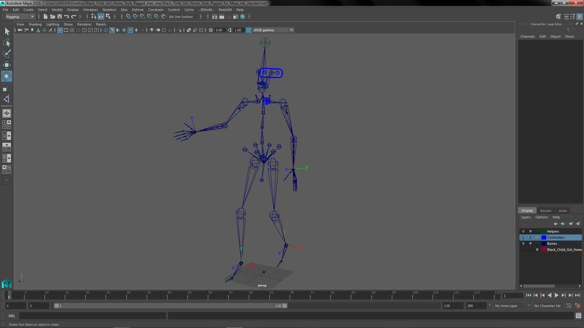 3D Black Child Girl Home Style Rigged for Maya model