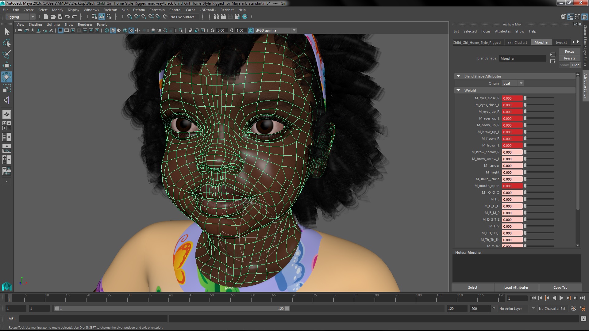 3D Black Child Girl Home Style Rigged for Maya model