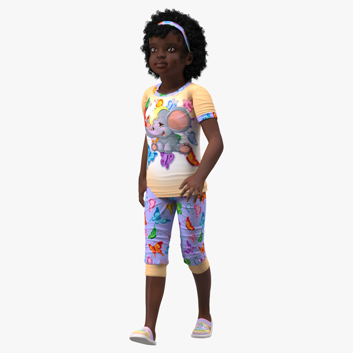 3D Black Child Girl Home Style Rigged for Maya model
