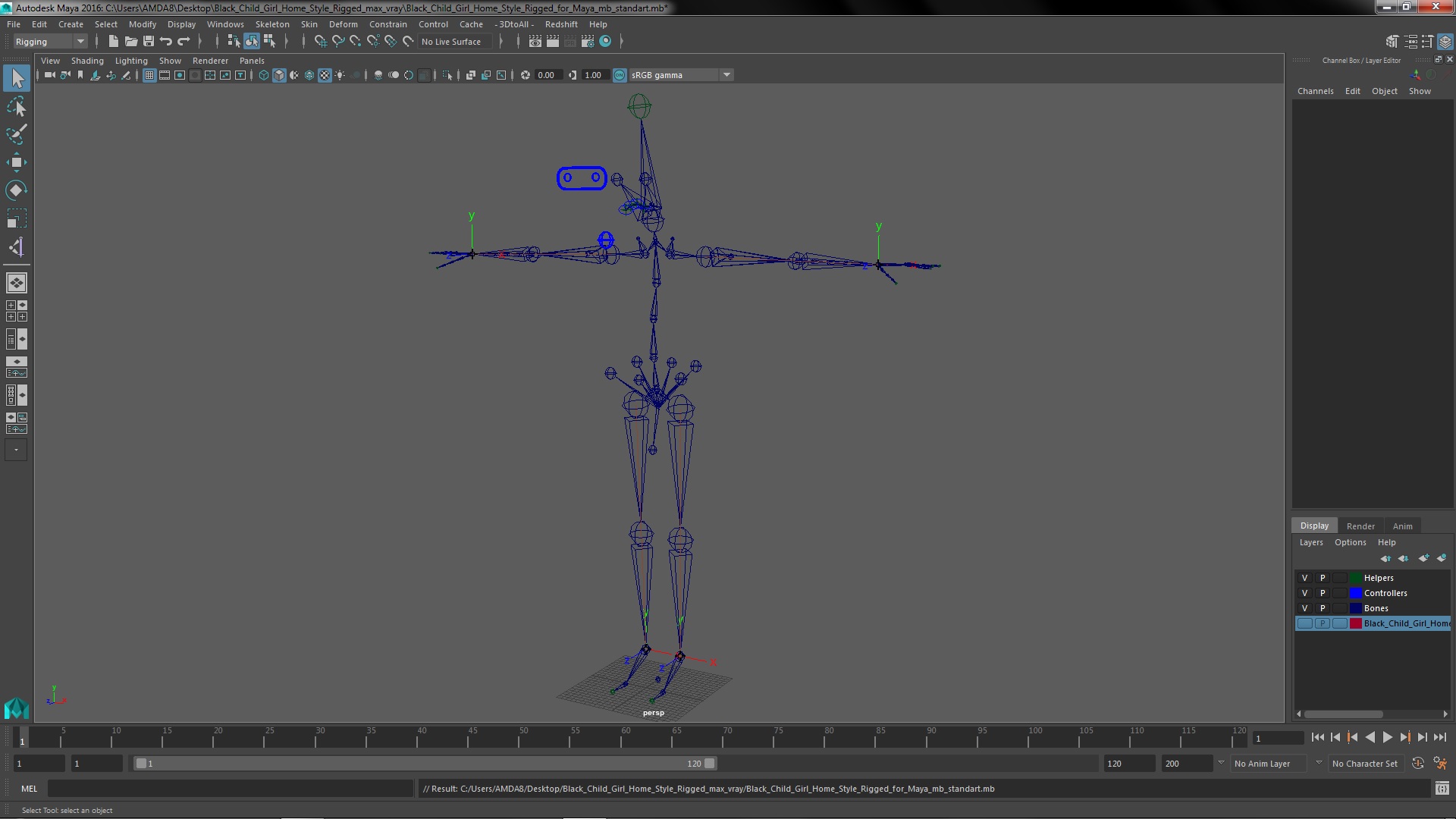 3D Black Child Girl Home Style Rigged for Maya model