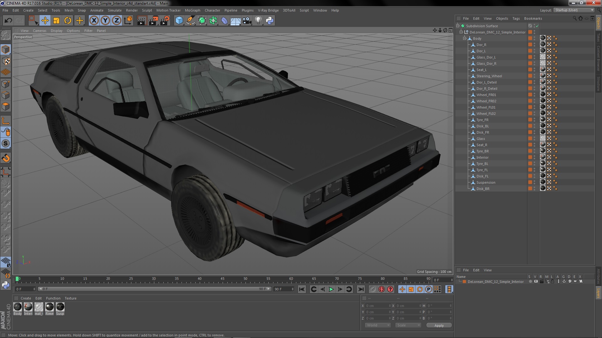 3D DeLorean DMC-12 Simple Interior