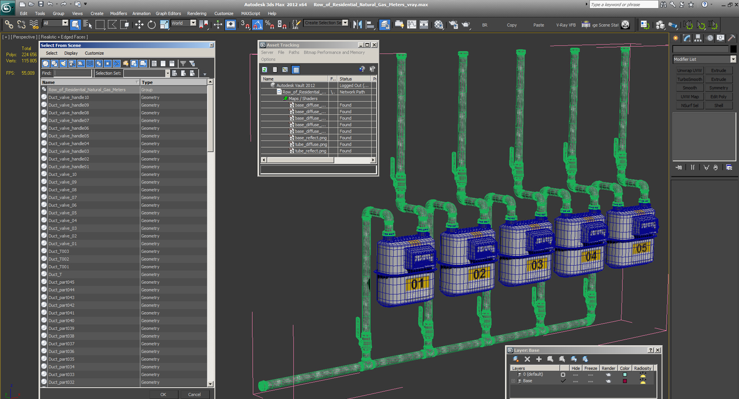 Row of Residential Natural Gas Meters 3D