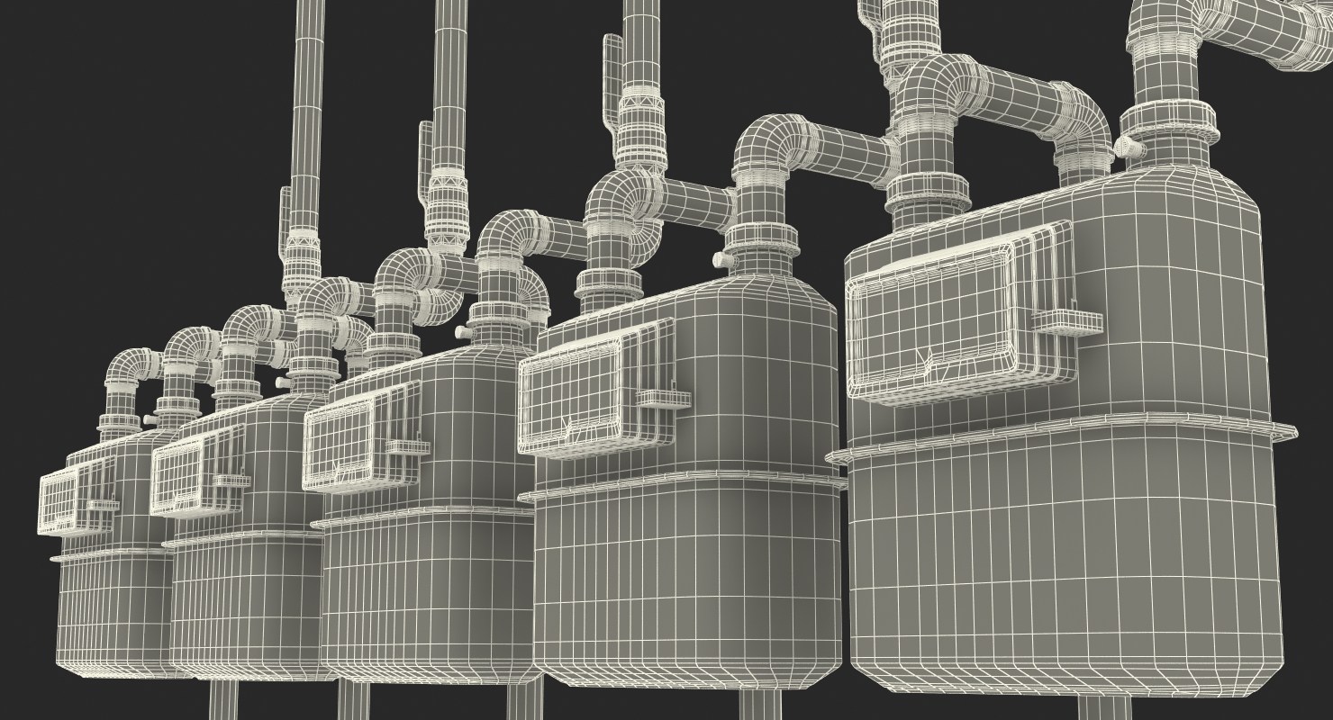 Row of Residential Natural Gas Meters 3D