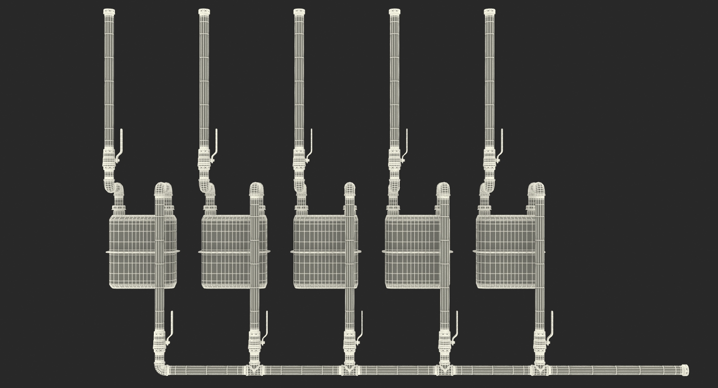 Row of Residential Natural Gas Meters 3D